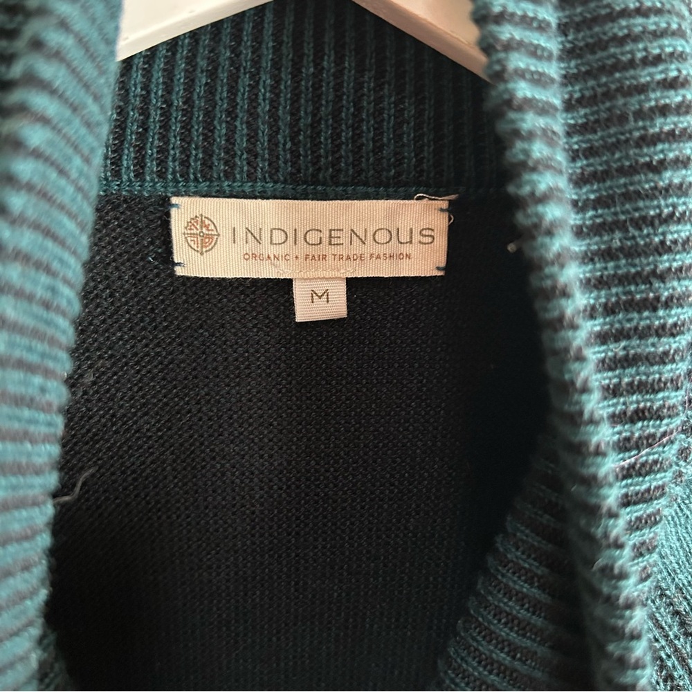 Indigenous ~ Hand Loomed in Peru Teal Long Line Cardigan Sweater Size Small - Picture 3 of 12